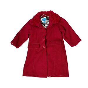 The Children’s Place Red Wool-Blend Dress Coat and Leopard Lining – Girls 4T